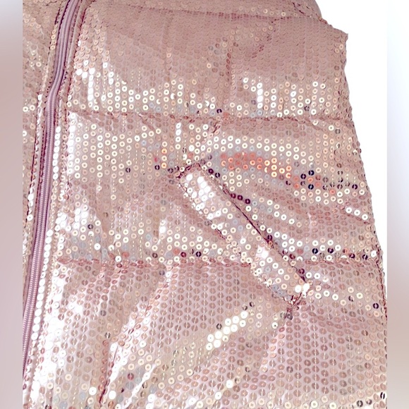 Grace + Emma All Over Sequence Puffer Jacket Coat Rose Gold Shiny Sparkly Med - Picture 9 of 10
